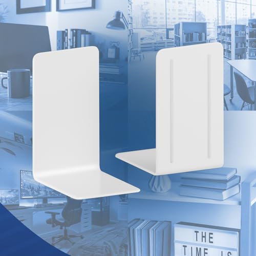 Acrimet Plastic Bookends for Bookcases, Shelves and Desktop, Plastic Book Holders (White Color) (1 Pair) - color: White