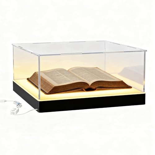 Light Up Acrylic Display Case with RGBW LED Lights, USB Powered with Switch Panel & App Control, Clear Collectible Display Box for Books, Medals, Stamps and Cards, 12x12x4 Inch - size: 12''(L) x 12''(W) x 4''(H)