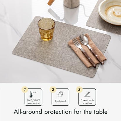 Baroyal Faux Leather Placemats Set of 6 Vinyl Washable Wipeable Table Mats for Kitchen Dining Table Heat Resistant Waterproof Modern Indoor/Outdoor Placemats Non-Slip Easy Clean Place Mats (Mix Gray) - color: C-mix Gray