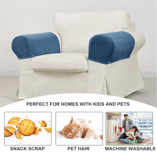 Velvet Armrest Covers for Chairs and Sofas Soft Stretch Couch Arm Cover Set of 2 Non Slip Sofa Armrest Slipcover Furniture Protector for Sofa, Couch, Armchair, Recliner, Blue - color: Blue