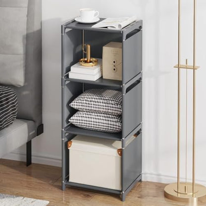RIIPOO Book Shelf, 3-Cube Storage Organizer, Metal & Fabric Bookcase for Small Spaces, Bedroom, Living Room - style: 3-Cube