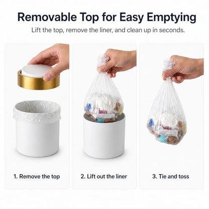 Mini Trash Can with Lid, 1.5L / 0.4 Gal Small Metal Countertop Trash Bin with Swing Lid for Desk, Coffee Bar, Vanity, Bathroom, Office, White - color: White