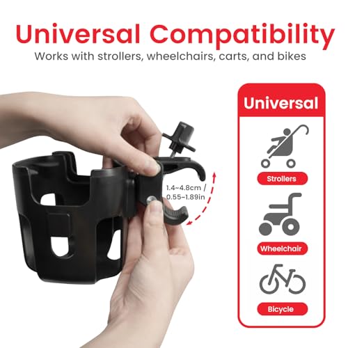 Stroller Cup Holder with Phone Holder - [Upgraded Anti-Slip Grips] Walker Cup Holder, Wheelchair, Stroller Accessories, 2-in-1 Cup Phone Holder for Stroller, Bike, Wheelchair, Walker, Scooter - Black - color: Black-1