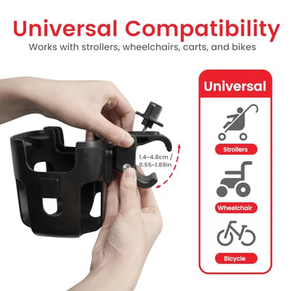 Stroller Cup Holder with Phone Holder - [Upgraded Anti-Slip Grips] Walker Cup Holder, Wheelchair, Stroller Accessories, 2-in-1 Cup Phone Holder for Stroller, Bike, Wheelchair, Walker, Scooter - Black - color: Black-1