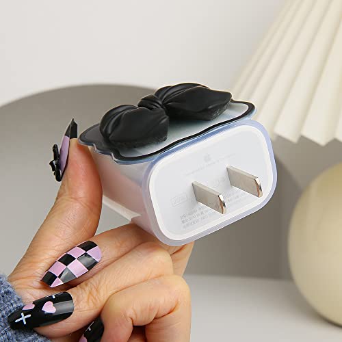 Compatible with iPhone 18W/20W USB-C Charger Cover Cute 3D Bow Tie Design Clear Soft Charger Protector Kawaii Cable Saver for iPhone 11 12 13 14 Pro Max Fast Power Adapter, Black 2 (5in1) - color: Black 2 (5 in 1)