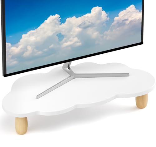 AFOOYO Monitor Stand Riser,Cloud Shape Wood Computer Monitor Stand, 16.5IN Monitor Stand Riser, Multi-Purpose Desktop Organizer Riser for Computer,Laptop,Printer,TV,White - color: White, size: Cloud Shape