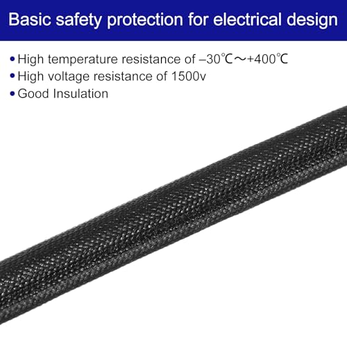 MECCANIXITY 5Pcs Wire Insulation Braid Fire Sleeve,6.6Ft-14mm ID Black, High Temp Silicone Coated Fiberglass Sleeving for Automotive Hose Lines Electrical Wiring - color: Black, size: 6.6Ft-14mm