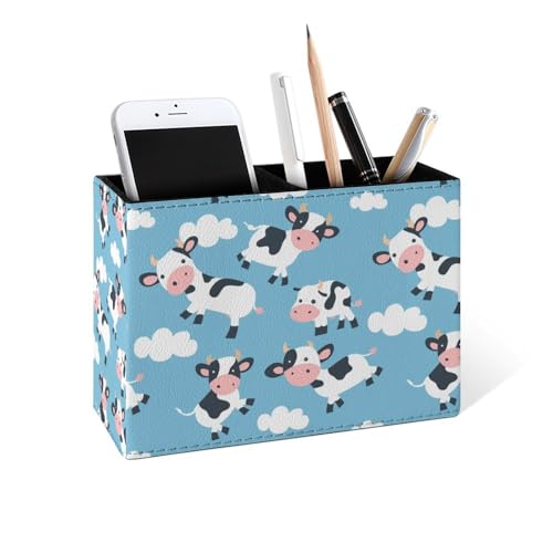 Famame Clouds Cute Cow Pencil Holder for Desk, Leather Desktop Container Pen Cup Storage Study Table Pen Organizer Makeup Brush Holder for Classroom Office Home - color: Clouds Cow