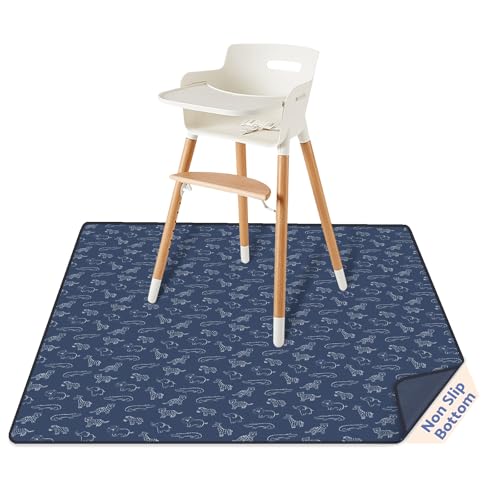 Blissful Diary Baby Splat Mat for Under High Chair, 50.4 x 50.4 Inch Wipeable Splash Mat, Waterproof and Washable, Anti-Slip Floor Protector, Safari Animals - color: Safari Animals