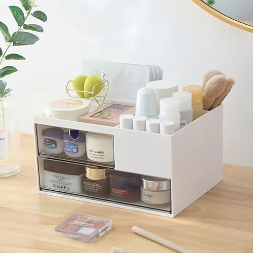 Desk Drawer Organizer, Desk Storage Box with 2 Drawers and 4 Compartments, Multifunctional Desk Accessories & Countertop Organizers for Office School Home (White） - size: 9*6.5*5inch - 6 Compartment