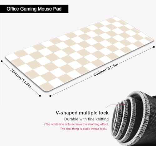 Beige Sand Checkered Desk Pad, Cute Aesthetic Retro Extra Large Mouse Pad for Kids Girls, Computer Mousepad Laptop Desk Mat, Writing Mat for Work Home, 31.5 X 11.8 in - color: Beige Sand Checkered