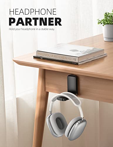Lamicall Headphone Stand, Sticky Headset Hanger - 2 Pack Adhesive Headphone Holder Hook Mount, Headset Holder Clip Under Desk, Earphone Clamp for Airpods Max, HyperX, Sennheiser, Black - style: Black - Two Pack