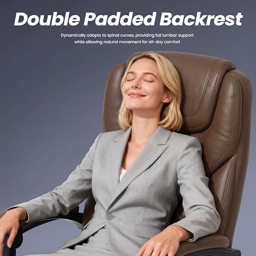 MALOL Massage Office Chair with 3-Level Heat and Footrest – 20-Min Easy Assembly, 300 lbs Big and Tall Reclining Desk Chair, PU Leather Ergonomic Executive Computer Chair with Side Pocket, Brown - color: Brown, size: Set of 1, style: Modern
