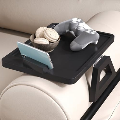 Couch Arm Tray with 360°Phone,Bamboo Folding Sofa Tray,Sofa Armrest Trays Clip-On Couch Desk for Drinks,Snacks,Phone,Remote Control（Black） - color: Black, style: 13.0" x 9.4"Phone Holder