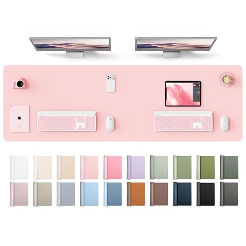 YSAGi Leather Desk Protector, Office Mat, Large Mouse Mat, Non-Slip PU Leather Blotter, Laptop Desk Mat, Waterproof Writing Pad for Office and Home(Light Pink, 63" x 17.2") - color: Light Pink, size: 63" x 17.2"