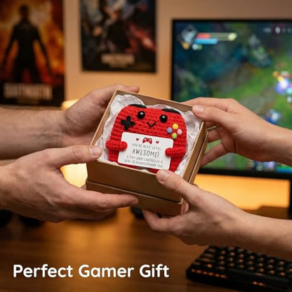 Handcrafted Crochet Game Controller, Positive Emotional Support Gifts for Teen Girls Boys, Birthday Presents for Gamers, Brothers - style: AWESOME