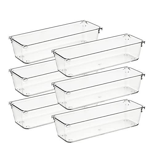 Ravinte 6 Pack Drawer Organizer - 3" X 9" Plastic Storage Bins, Acrylic Organizers with Non-Slip Pads Clear Desk Storage Tray for Makeup, Jewelries, Kitchen Utensils, Bathroom and Office - size: 3" x 9"