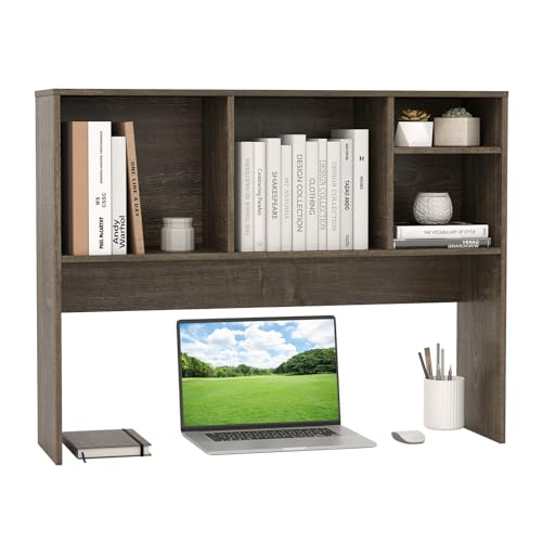 Giantex Desktop Bookshelf, Countertop Storage Hutch with 4 Shelves for Computer Desk, Dressing Tabletop Display Rack, Multipurpose Desk Hutch Storage Organizer for Home Office Dorm (Grey Oak) - color: Grey Oak, size: 4 Shelves (28.5"H)