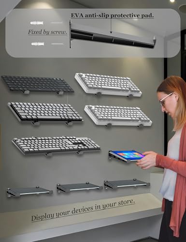 Universal Wall Mount Storage Organizer for Keyboard, Display Wall Rack Holder Fit for Kindle, E-Book, Tablet Desktop Space-Saving Solution, Anti-Slip Protective pad, Fixed by Screw (Black)
