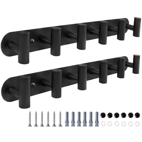 Coat Hook Rack, Wall Mounted Coat Rack with 12 Hooks, Heavy Duty Towel Hooks Rack Wall Hooks for Hanging Clothes, Stainless Steel Coat Hanger for Bathroom Entryway Mudroom(Matte Black) - color: Matte Black, size: 12 Hook