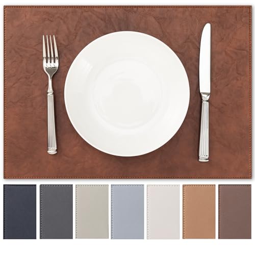 Baroyal Faux Leather Placemats Set of 6 Vinyl Washable Wipeable Table Mats for Kitchen Dining Table Heat Resistant Waterproof Indoor/Outdoor Placemats Non-Slip Easy Clean Place Mats (Reddish Brown) - color: B-reddish Brown