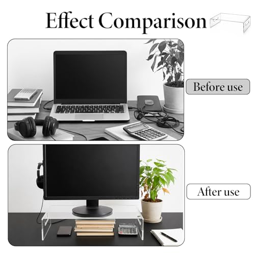 2 Pcs Acrylic Monitor Stand, Clear Laptop Stand with Handle Monitor Riser Desk Accessories for Office, School, Home