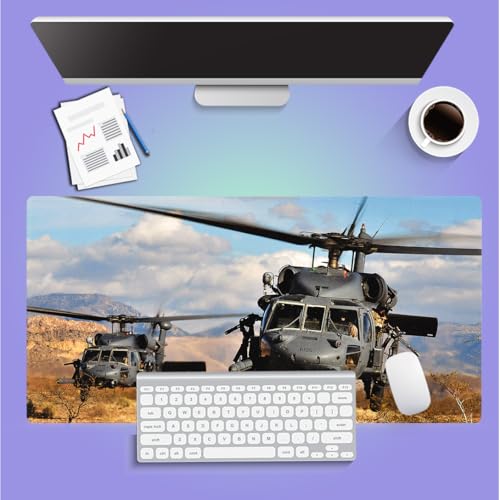 Large Gaming Mouse Pad (31.5" x 15.8") - UH-60 Black Hawk Military Helicopter Gunship Fighter Aircraft, Extra XXL Office Accessories, Premium Stitched Anti-Slip Patriotic Desk Mat - color: Black Hawk Helicopter