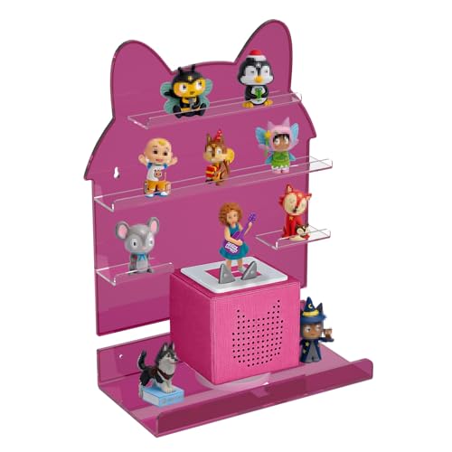 NIUBEE Tonies Shelf Non-Magnetic, Acrylic Wall Mount Floating Shelf, Tonies Storage with Anti-Fall Lip and Charging Cable Hole for Toniebox,for Kids Bedroom Playroom Decor - color: Pink