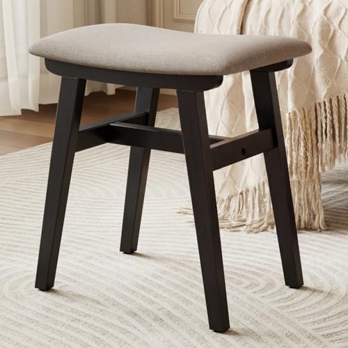 Solid Wood Small Vanity Stool Chair, Makeup Stools for Vanity Desk, Bathroom Vanity Chair, Padded Foot Stool for Living Room, Ottoman Foot Rest for Couch, Small Bench for Entryway, Black - color: Black