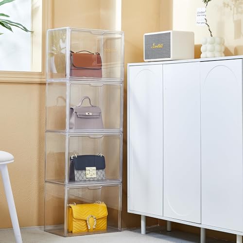 ZLLZUU Acrylic Display Case Large Clear Boxes 3 Pack Stackable Storage Bins | Stackable, Easy to Assemble, for Makeup Collections Large Action Figures, Dustproof, Easy Clean, Clear Acrylic, Magnetic Door - size: 2-pack
