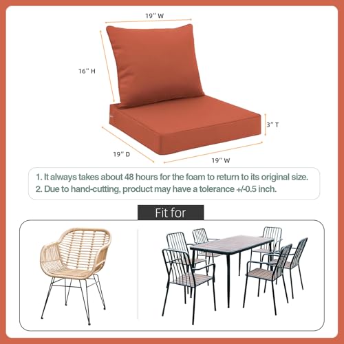 Favoyard Outdoor Seat Cushion Set 19 x 19 Inch Waterproof & Fade Resistant Patio Furniture Cushions with Removable Cover Deep Seat & Back Cushion with Tie Straps for Chair Sofa Couch - color: Spice, size: 19 x 19 Inch