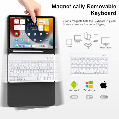 Keyboard Case for iPad (A16) 11th Gen 11 Inch 2025, iPad 10th Generation 10.9 inch 2022 with Pencil Holder, Wireless Keyboard and Slim Lightweight Soft Cover Auto Wake/Sleep, Black - color: Black