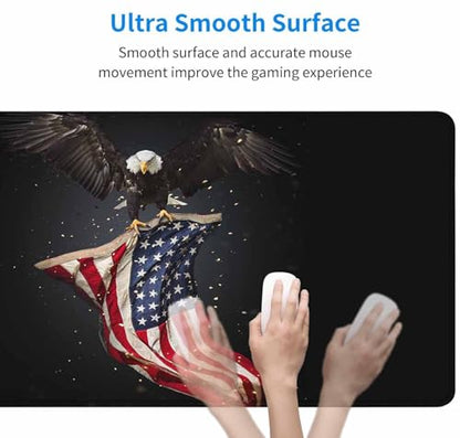 Gaming Mouse Pad Large, Keyboard Mouse Mat Desk Pad, Non-Slip Rubber Base with Stitched Edges Mousepad, 31.5X15.7 inch North American Bald Eagle with American Flag - color: Bald Eagle With American Flag, size: 31.5L x 15.7W inches