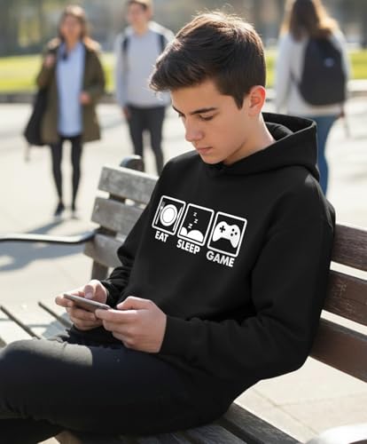 Tstars Eat Sleep Game Hoodie for Men and Teens Funny Gamer Pullover Cool Gaming Apparel Hoodies Boys - color: Black, size: Large