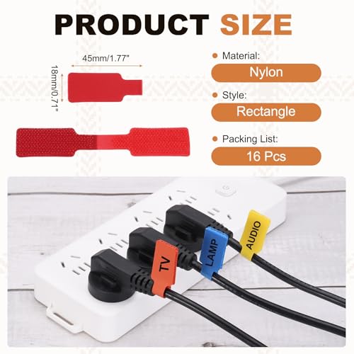 PATIKIL 16Pcs Cable Labels Tags, 1.8" Write on Wire Tags Cord Labels Hook Loop Rectangle Cable Ties for Electronics Organize Wire Classify Identification Management, Red - color: Red