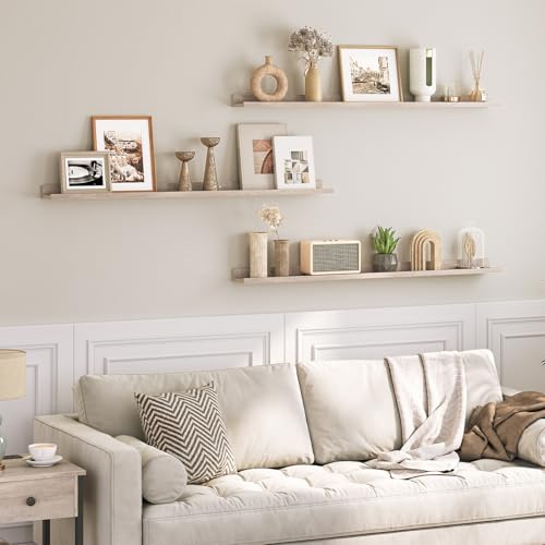 HOOBRO Floating Shelves, Wall Shelf Set of 3, 47.2 Inches Hanging Shelf with Raised Edge and Invisible Brackets, for Bathroom, Bedroom, Kitchen, Office, Living Room Decor, Greige BG92BJ01 - color: Greige, size: 47.2 Inches