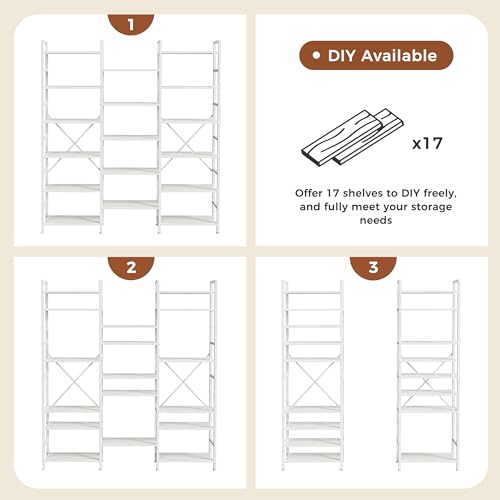 SUPERJARE Triple Bookshelf, Bookcase with 17 Open Display Shelves, Wide Book Shelf Book Case for Home & Office, 6 Tier, White - color: White, size: 6 Tier