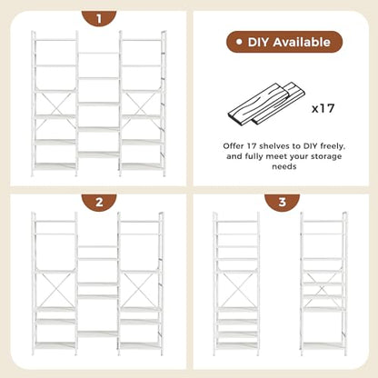SUPERJARE Triple Bookshelf, Bookcase with 17 Open Display Shelves, Wide Book Shelf Book Case for Home & Office, 6 Tier, White - color: White, size: 6 Tier