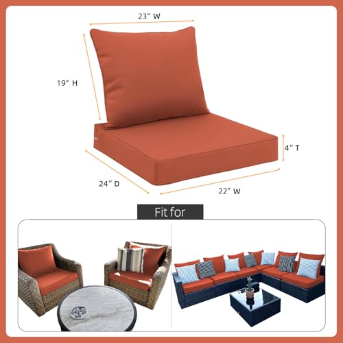 Favoyard Outdoor Seat Cushion Set 22 x 24 Inch Waterproof & Fade Resistant Patio Furniture Cushions with Removable Cover Deep Seat & Back Cushion with Tie Straps for Chair Sofa Couch - color: Spice, size: 22 x 24 Inch