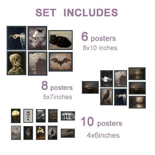 liflikwall Gothic Home Decor Edge Witch Wall Art,Dark Academy Room Decoration,Vintage Wall Art,Retro Minimalist Decorative Aesthetics,Home Living Room Bedroom Decoration (Unframed) - color: 2in1 unframed 3-4