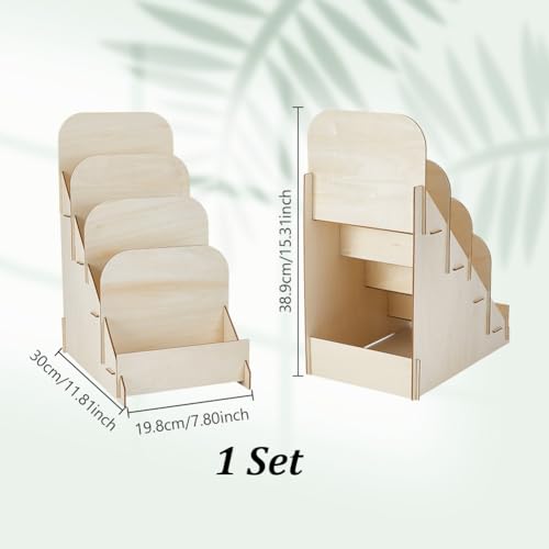 AHANDMAKER 4 Tier Greeting Card Display Stand, Wooden Multi Purpose Portable Sticker Stationery Organizer Counter Retail Rack for Vendors Art Print Craft Market Table Display Showcase