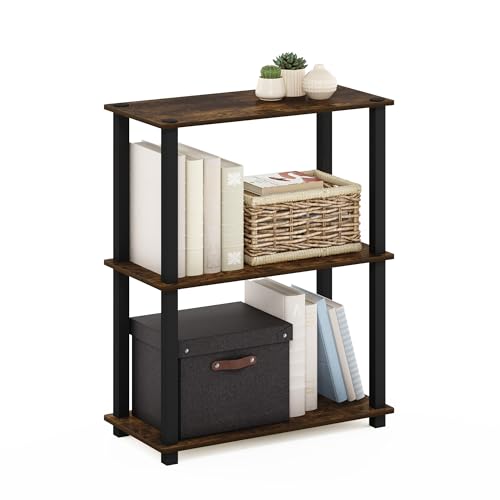 Furinno TURN-S-TUBE Storage Shelves, 3-Tier Book Shelf, Corner Shelf, Toolless Open Shelves, for Organization and Storage, Living Room, Garage, Home Office, Amber Pine - color: Amber Pine/Black, size: 3-Tier Square Tube