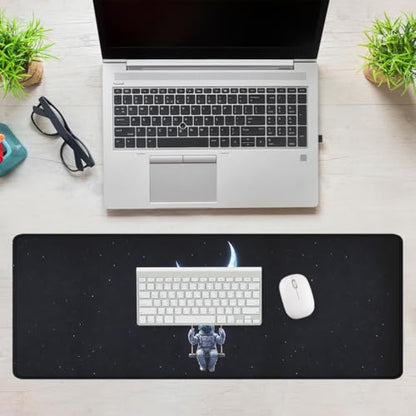 Moon Mouse Pad Astronaut Swing Night Large Desk Mat Waterproof Stitched Edges Rubber Base Non-Slip Deskmap Computer Keyboard Mat Office Computer Keyboard Laptop 31.5"x11.8" - color: Moon