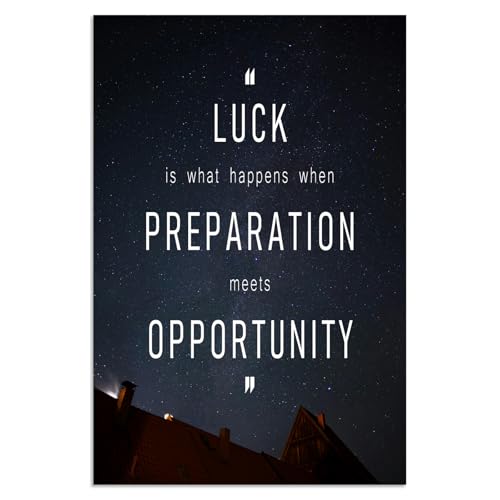 Motivational Wall Decor Luck Is Preparation Meets Opportunity Positive Quote Inspirational Wall Art for Bedroom Home Office Decor Gym Framed Printed Canvas Poster Ready to Hang [12" W X 18" H] - color: A-ONE-45, size: 12"L x 18"W