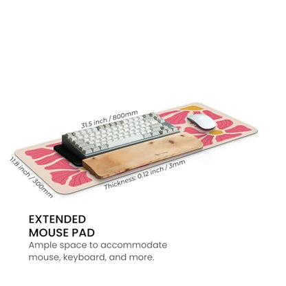 MAY FLOWER Gaming Mouse pad, Large Laptop Mousepad, Full Keyboard Mat, Long Computer Mouse Mat for Home and Office, Anti-Slip Rubber Base, 31.5 x 11.8 Inches (Pink Flower) - color: Pink Flower