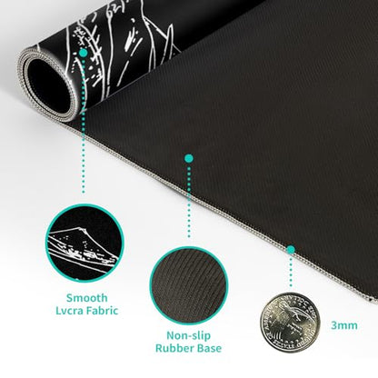 Japanese Sea Wave Gaming Mouse Pad 27.6x11.8 Inch Anime Black Large Mousepad Extended Kanagawa Mousepad Gaming Non-Slip Rubber Base Stitched Edges Keyboard Mouse Mat Desk Pad for Office Home Game - color: Black Wave of Kanagawa