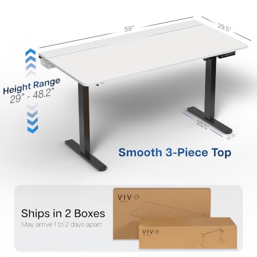VIVO White 60 x 30 in Stand Up Desk, DESK-KIT-1B6-P3W | Electric, Holds 220 lbs, Sit Stand, Height Adjustable Table, Cable Tray, Full-Size Mouse Pad, Office Furniture, Black Frame - color: White Top / Black Frame, size: 60 x 30