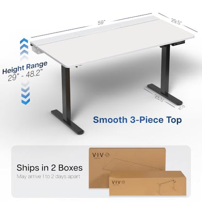 VIVO White 60 x 30 in Stand Up Desk, DESK-KIT-1B6-P3W | Electric, Holds 220 lbs, Sit Stand, Height Adjustable Table, Cable Tray, Full-Size Mouse Pad, Office Furniture, Black Frame - color: White Top / Black Frame, size: 60 x 30