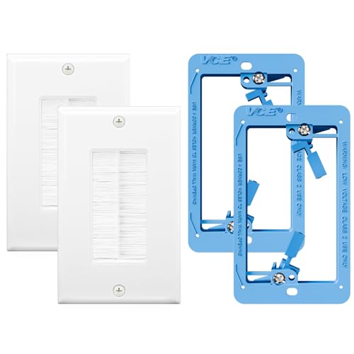 VCE Brush Wall Plate with Low Voltage Box, Decorator Wall Cover with Low Voltage Mounting Bracket for Wall-Mount TV, 2-Pack - color: Blue
