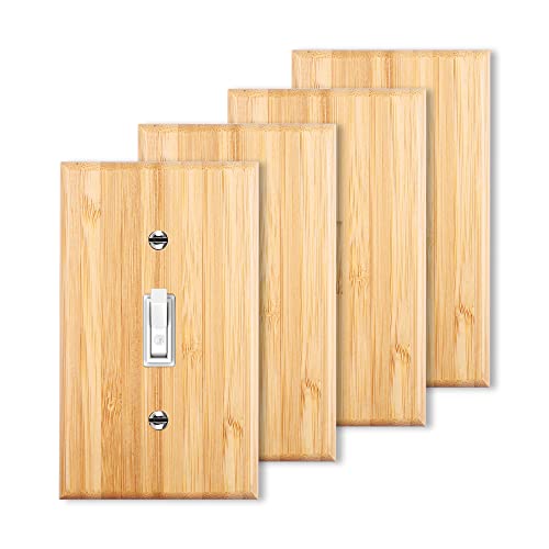 4PC Solid Wood Single Toggle Light Switch Plate 4.5" X 2.76" Bamboo Light Switch Cover Quality Raw Wooden Decorative Bedroom Kitchen Home Decor (Single Toggle) - color: 4PC-Single Toggle